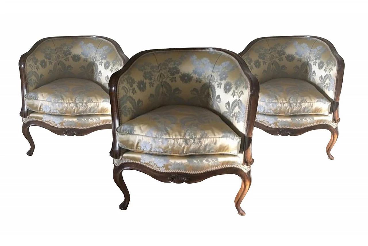 Set of 3 Venetian armchairs "pozzetto" shape, half of the 18th century 1