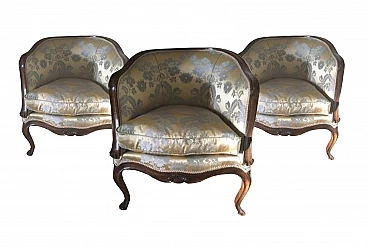 Set of 3 Venetian armchairs pozzetto shape, half of the 18th century
