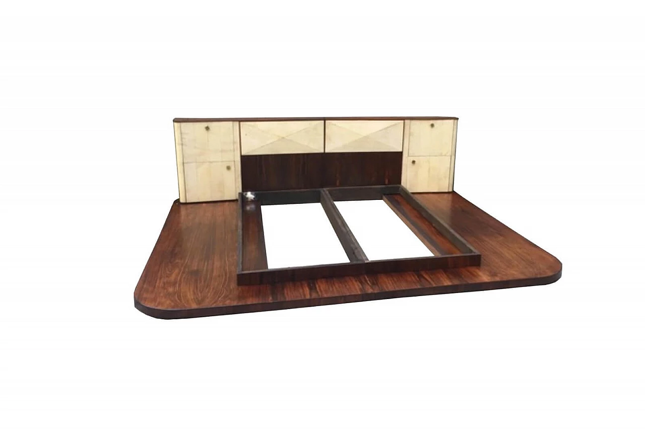 Italian Decò Double Bed with Large Wood Platform covered in  1