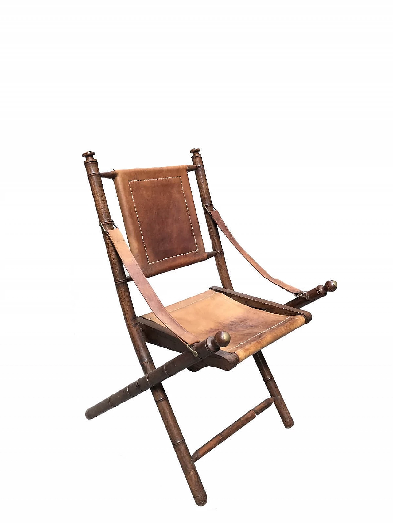 Officer's folding chair in wood and leather, 1850 approx. 8