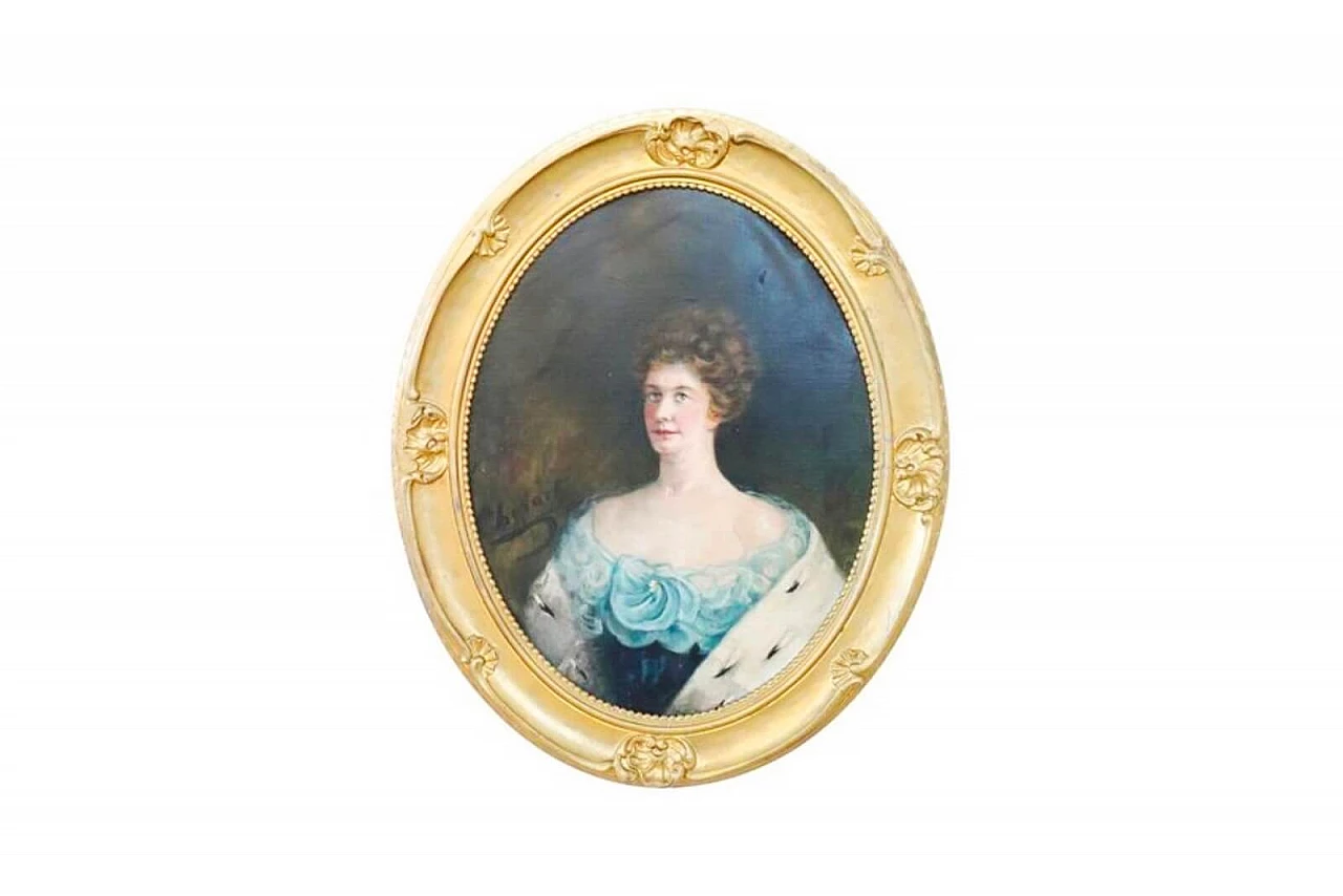 Grande dipinto ovale ritratto di giovane donna olio su tela 1