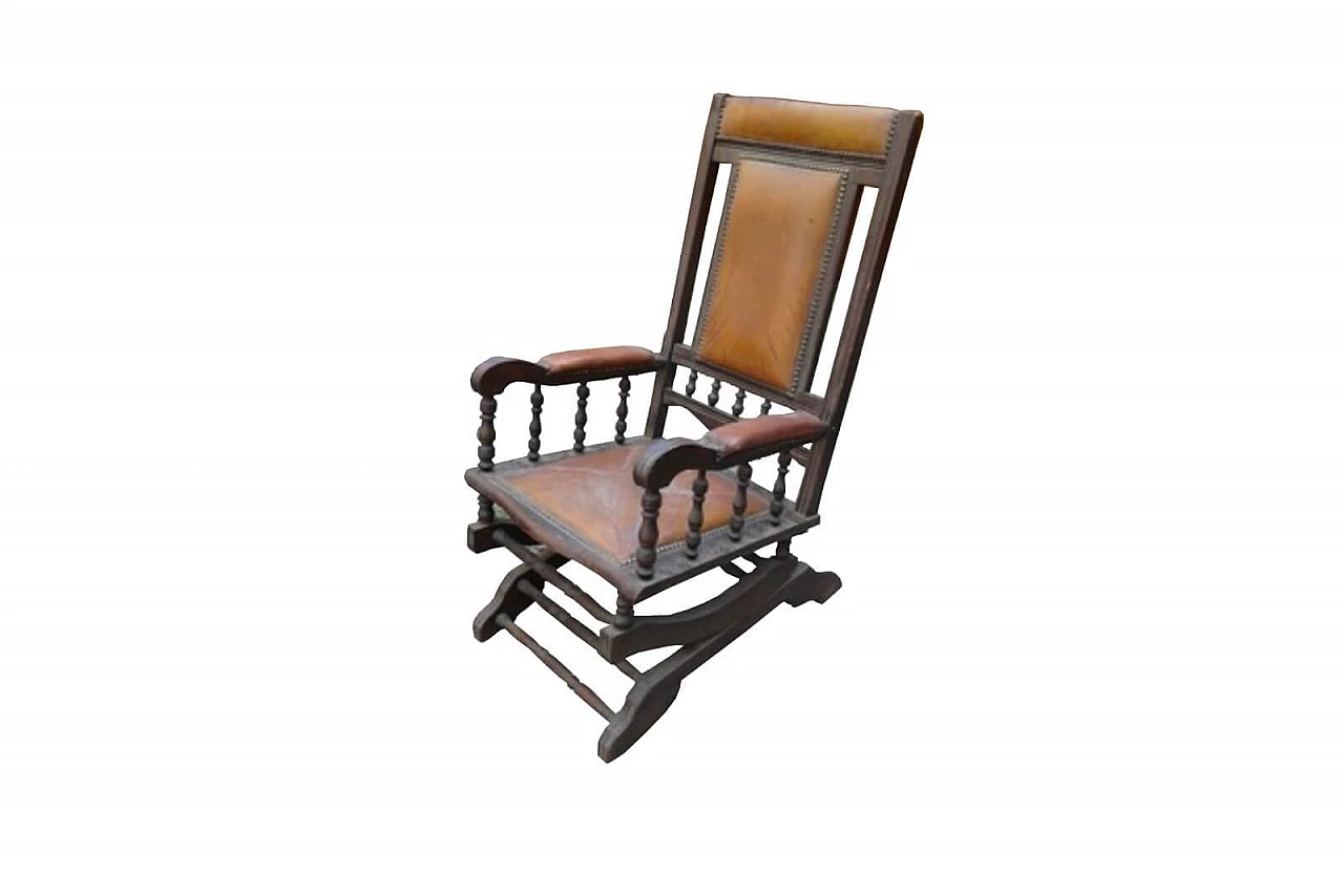 English wooden rocking chair with leather seat 1