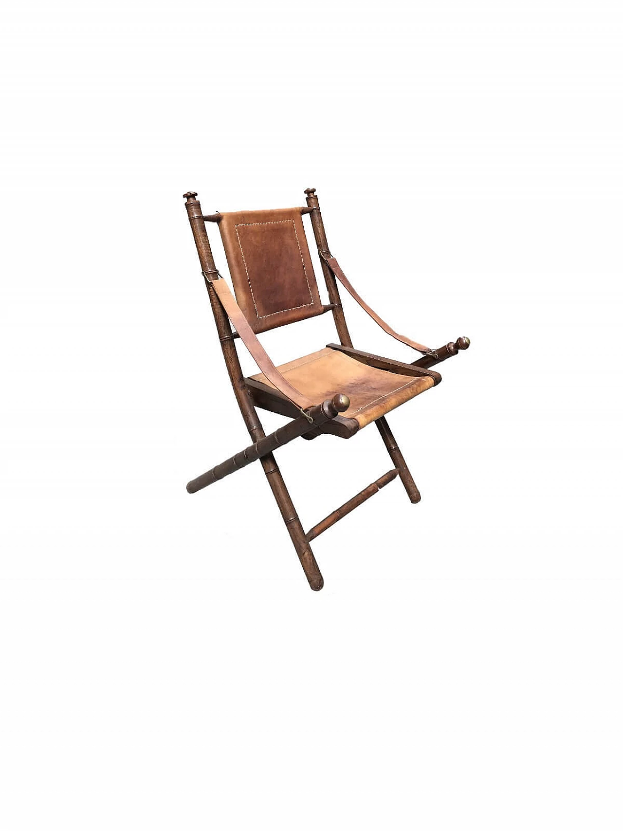 Officer's folding chair in wood and leather, 1850 approx. 1