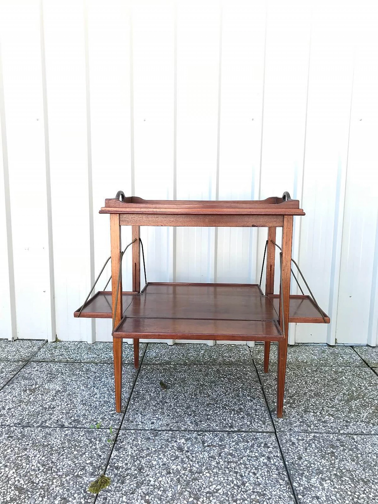 Tavolino inglese da bar con vassoio in mogano e filetti, fine ‘800 10