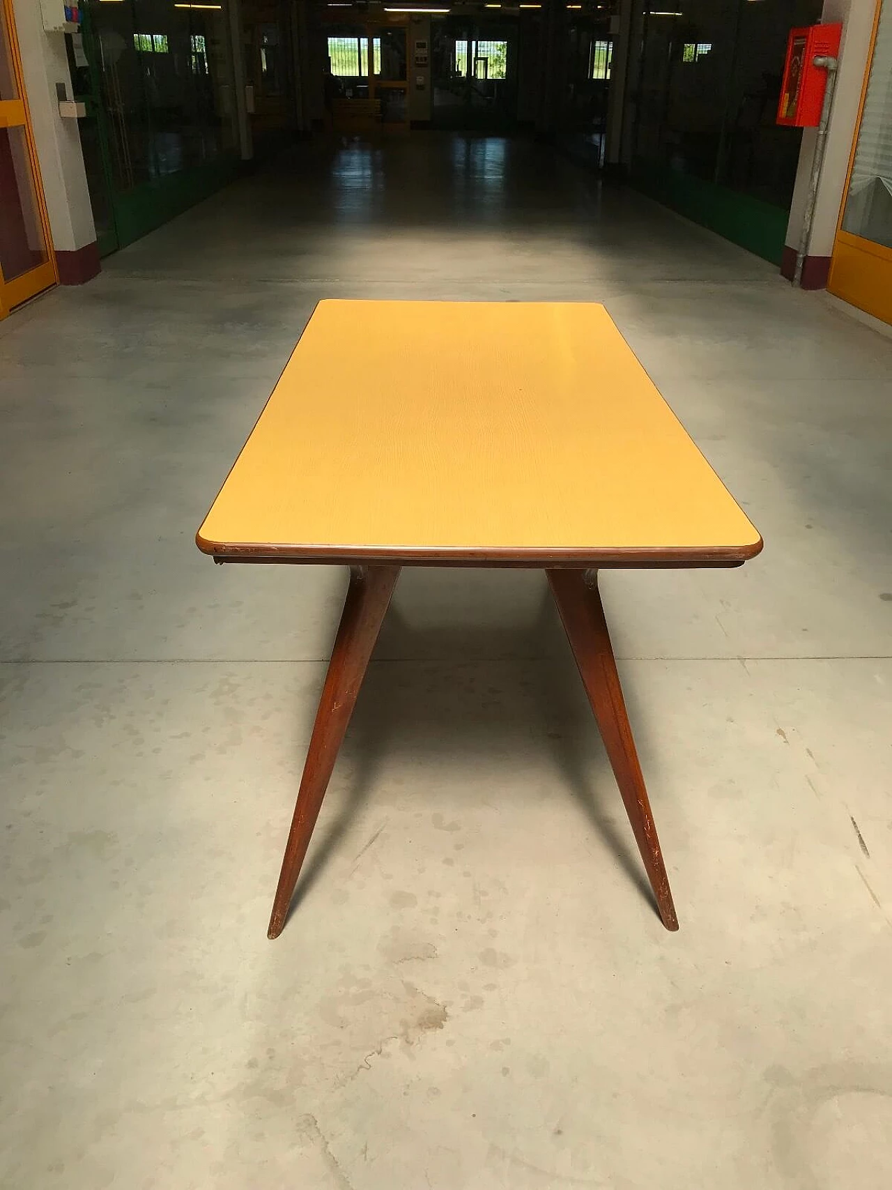 Teak table with yellow laminated top, Italy, 50s 1038929