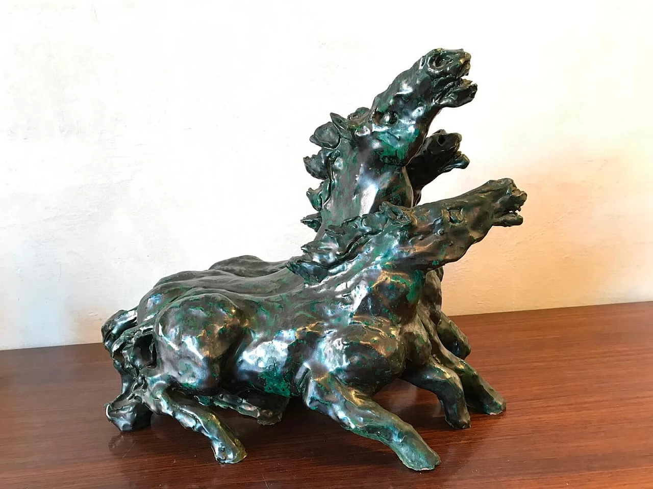 Sculpture by Umberto Ghersi with three ceramic horses 3