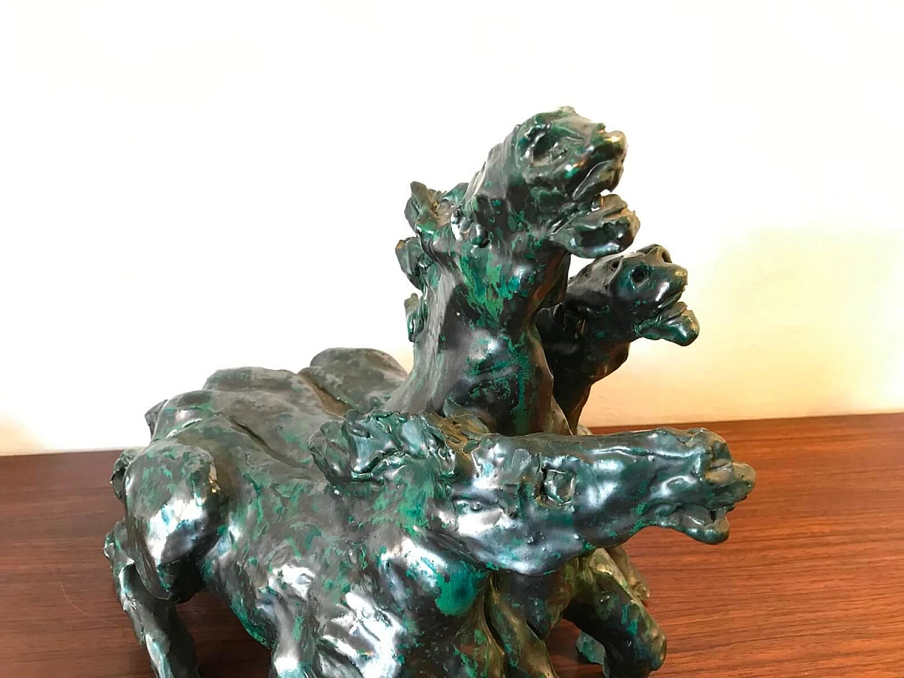 Sculpture by Umberto Ghersi with three ceramic horses 4