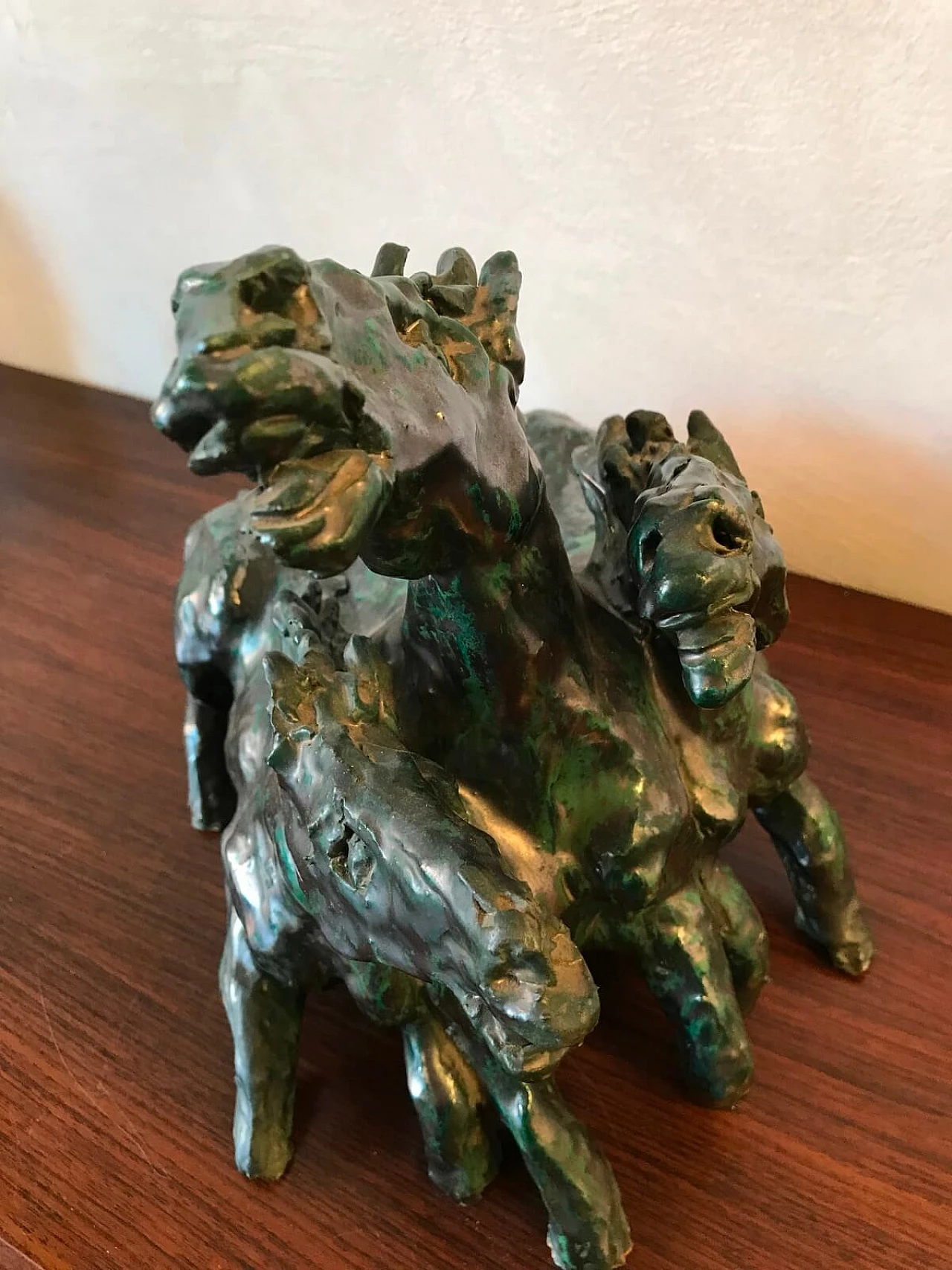 Sculpture by Umberto Ghersi with three ceramic horses 5