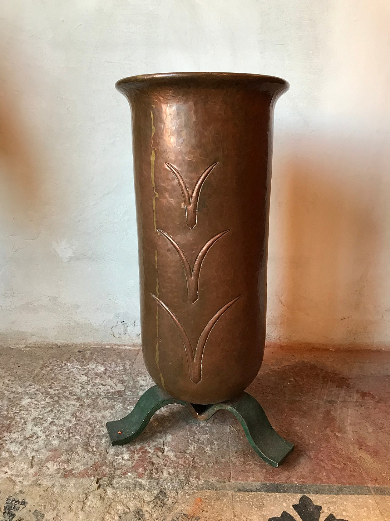 Umbrella stand in copper and metal from the 50s 3