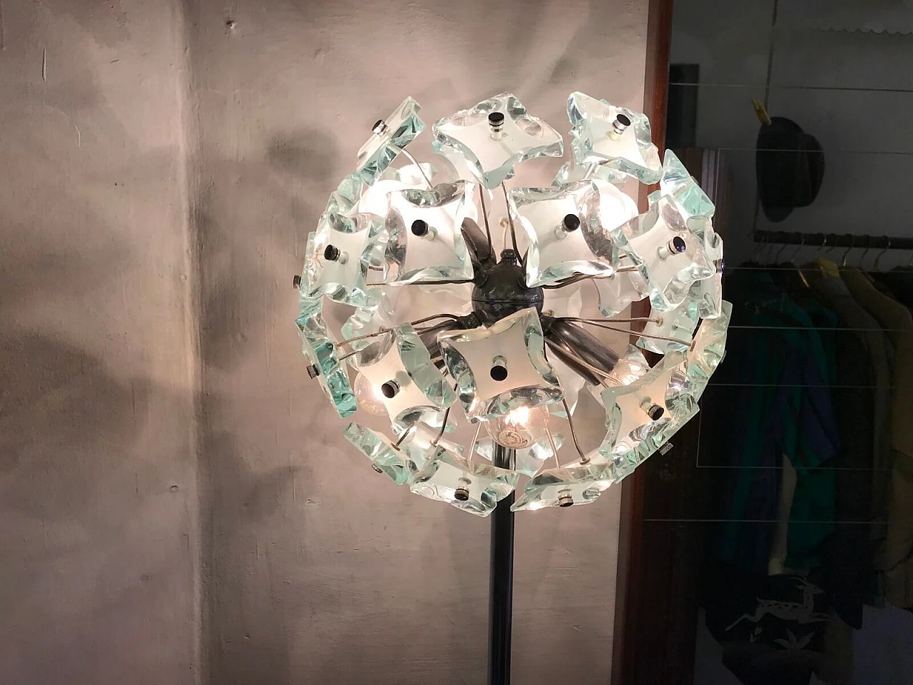 Glass and metal floor lamp, Italy, 70s 4