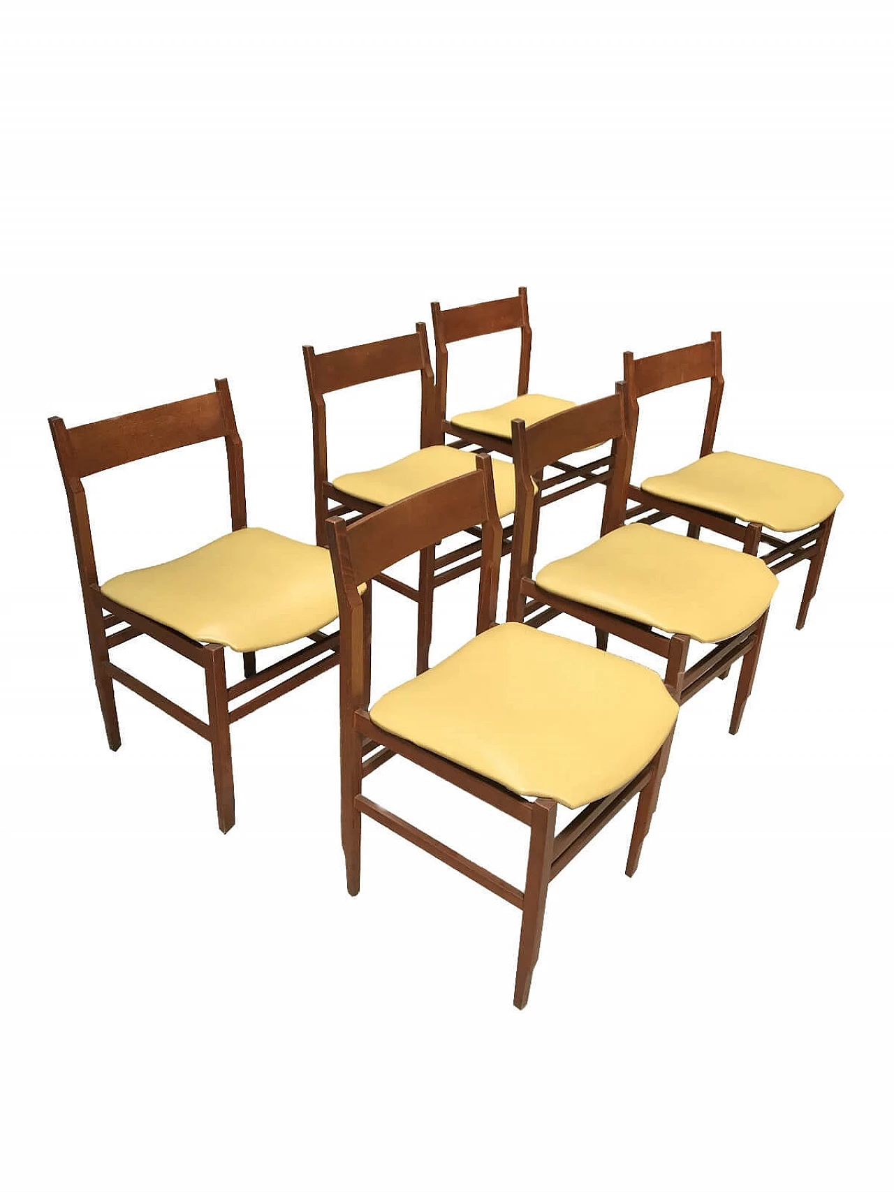 Set di 6 sedie Mid-century seduta in pelle gialla Faleschini 11