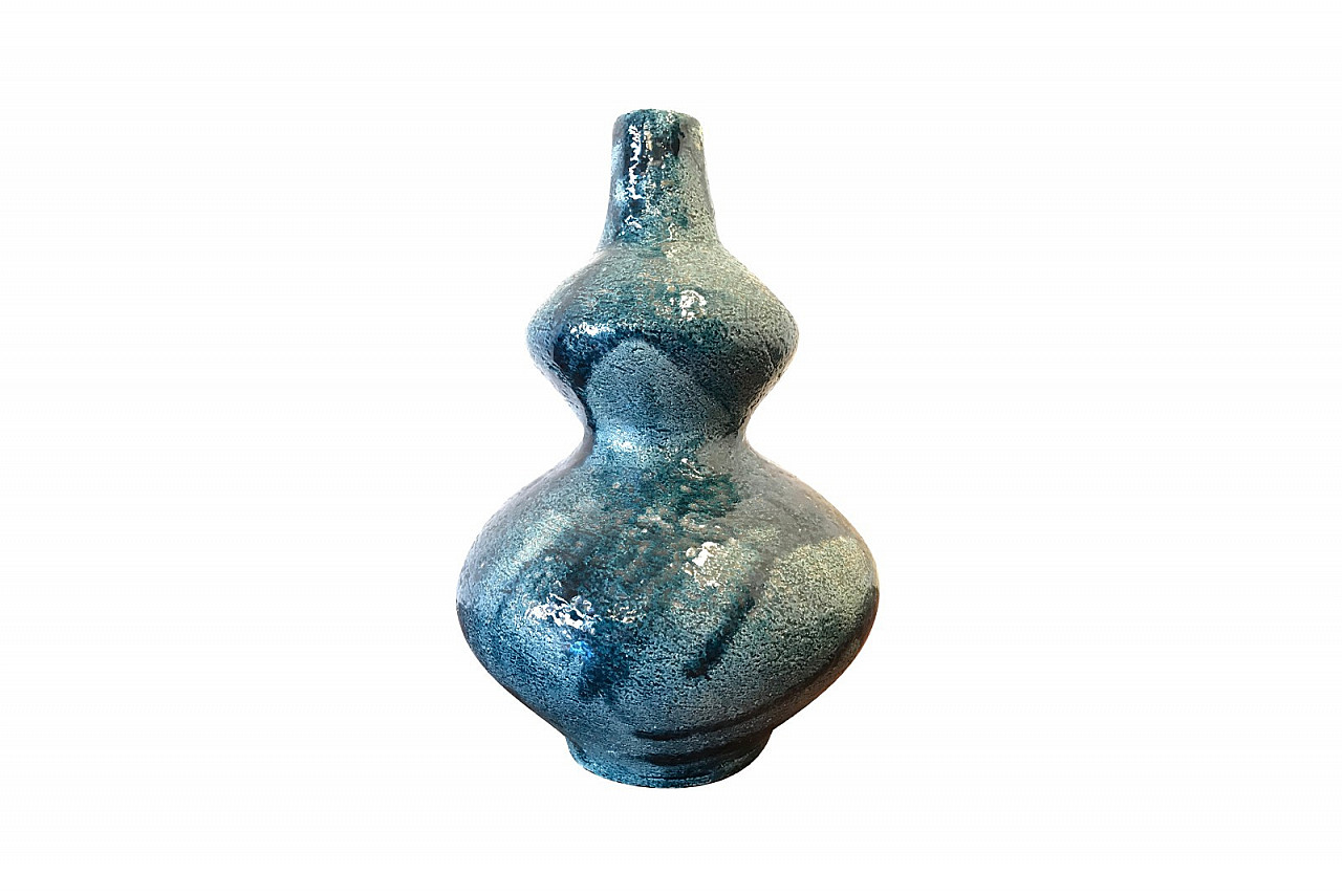 Shaped vase in blue glazed ceramic 1