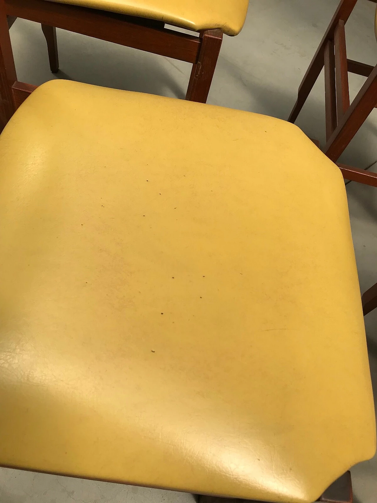 Set of 6 chairs Mid-century yellow leather seat Faleschini 8