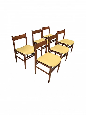 Set of 6 chairs Mid-century yellow leather seat Faleschini