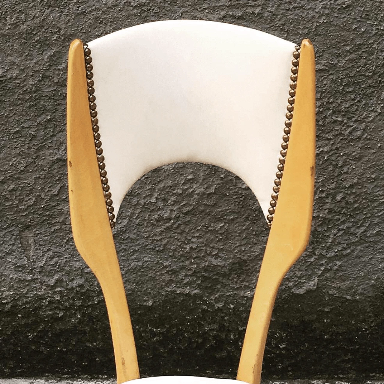 6 Italian Cherry and Ivory faux leather dining chairs, 50s 1060084