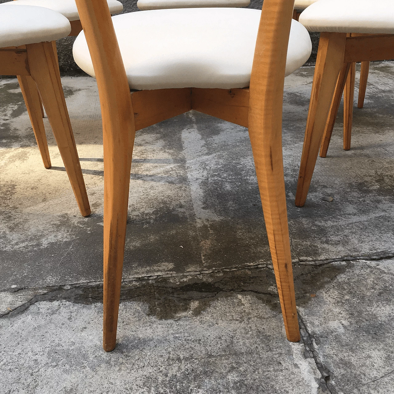 6 Italian Cherry and Ivory faux leather dining chairs, 50s 1060086