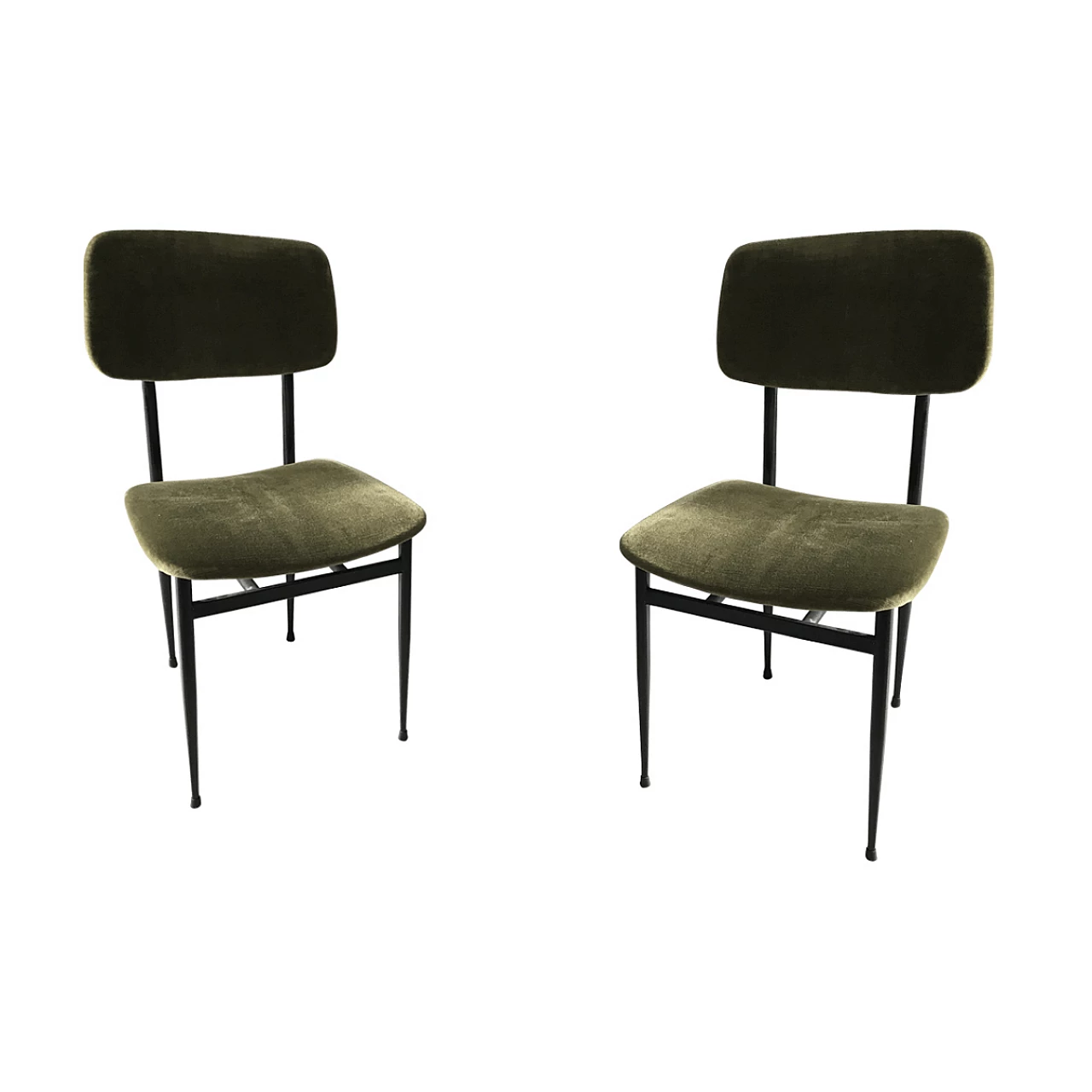 Pair of Mid century Italian chairs in velvet green, 50s 1060275