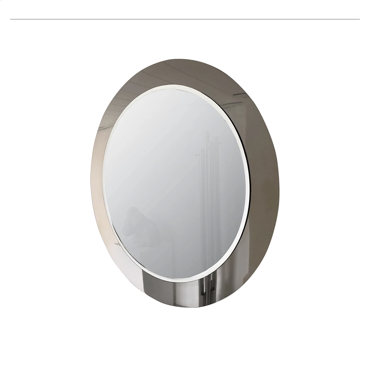 Specchio circolare con fondo in metallo, anni '60 1060298
