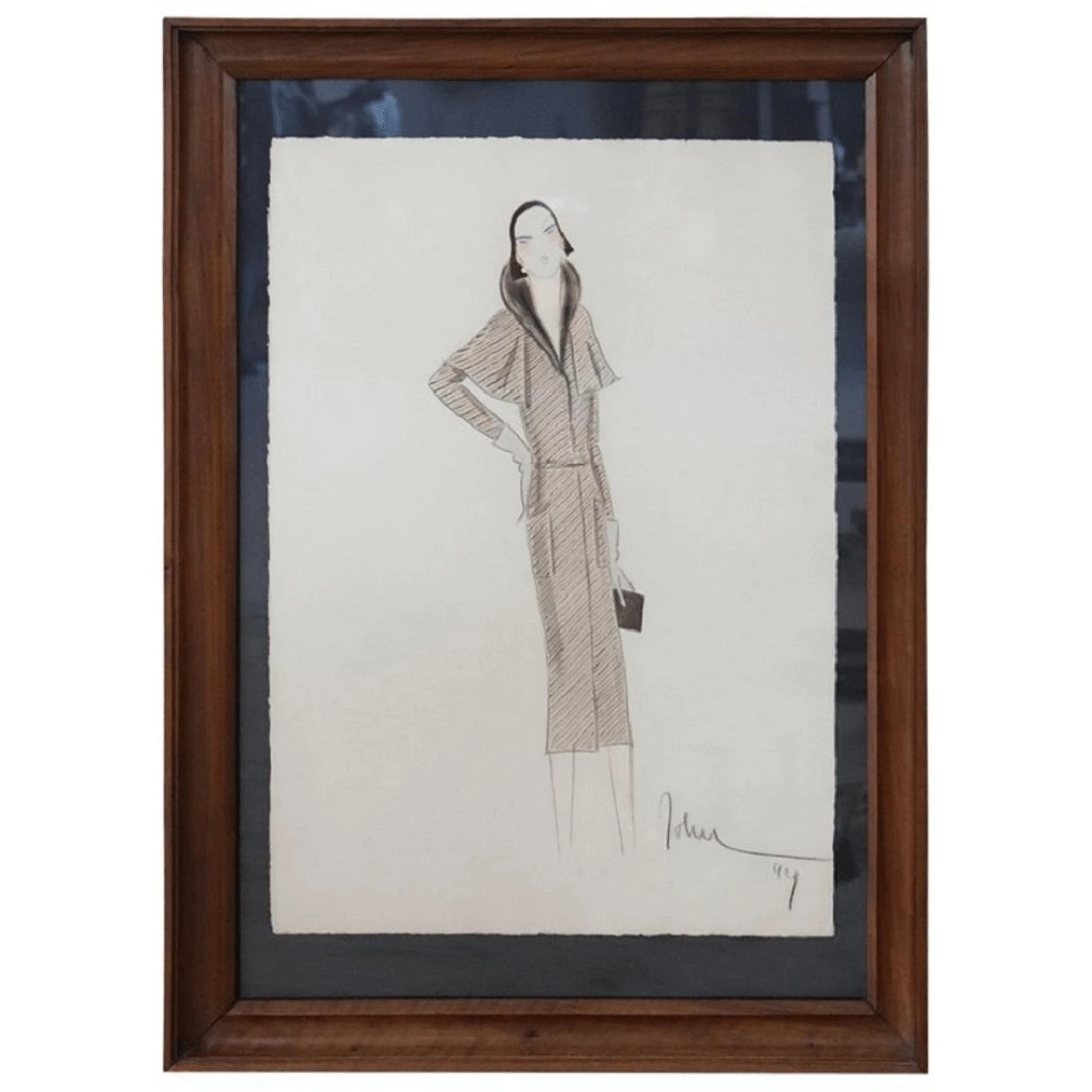 Disegno matita e acquarello firmato John Guida Stilista Art Déco 1930 1060574