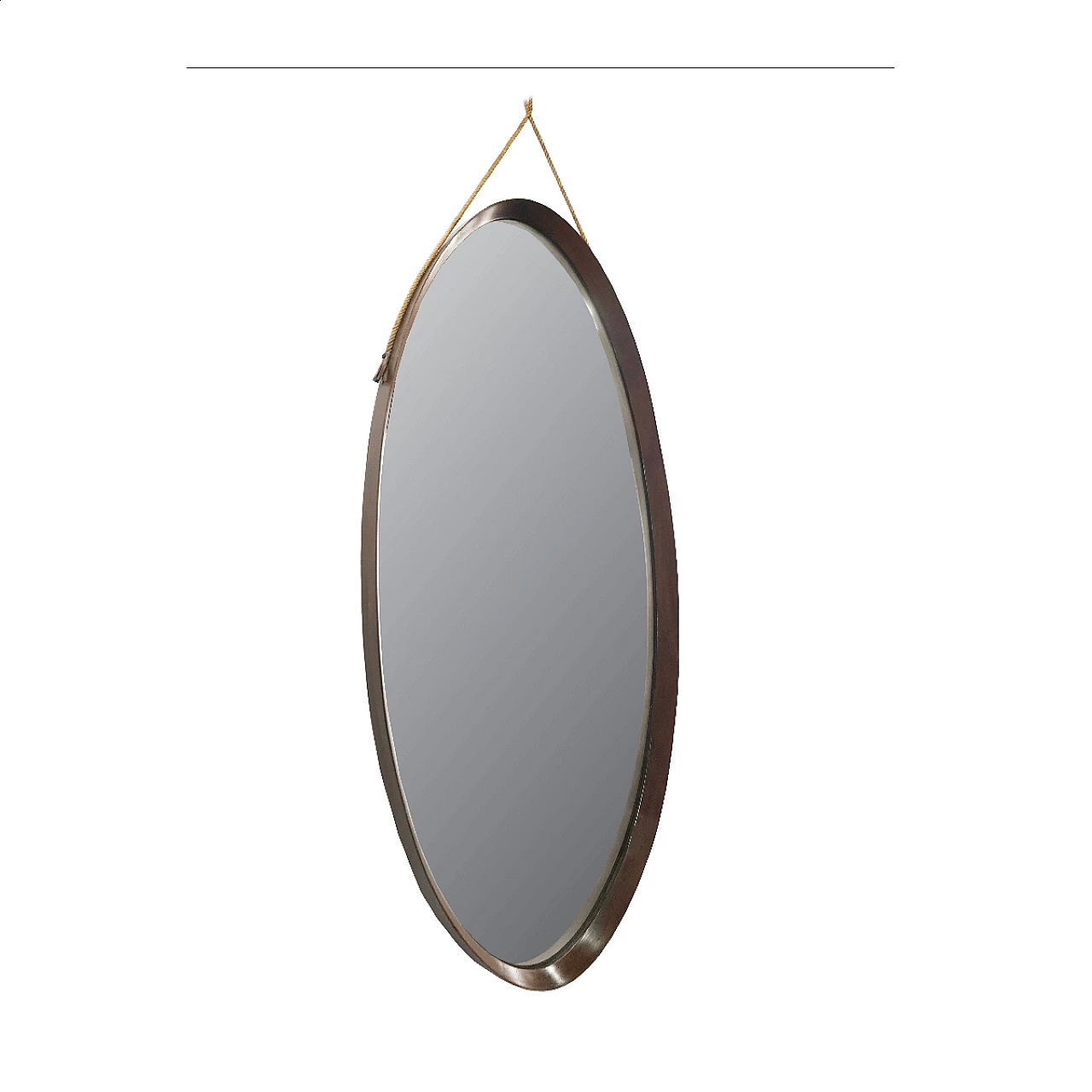 Specchio ovale con fondo in teak, design scandinavo, anni 60 1060622