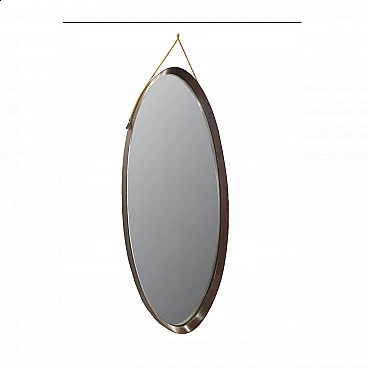 Specchio ovale con fondo in teak, design scandinavo, anni 60