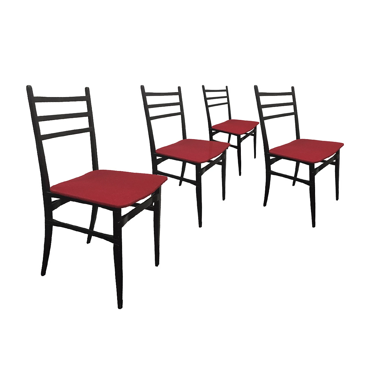 4 Sedie da pranzo Trieste di Guglielmo Ulrich con seduta rossa, 1961 1060648