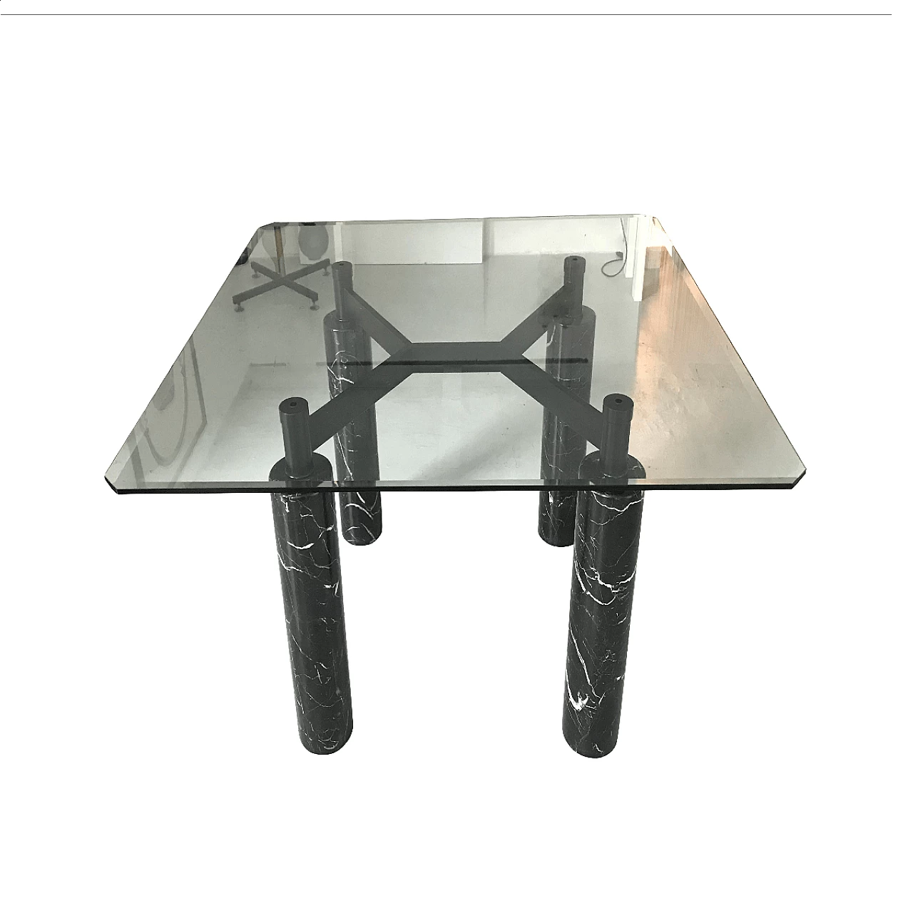 Glass and marble table, 80's 1060696