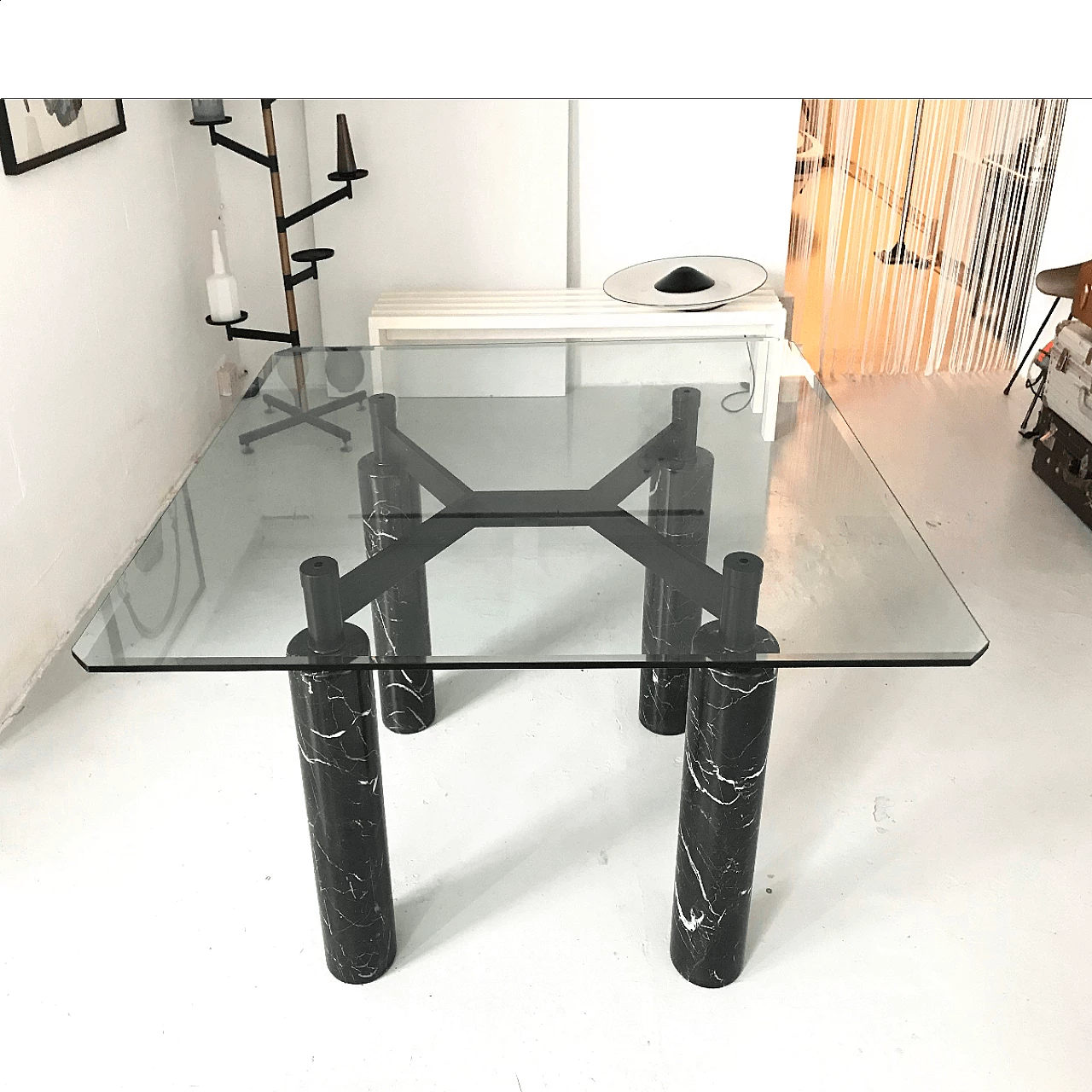 Glass and marble table, 80's 1060734