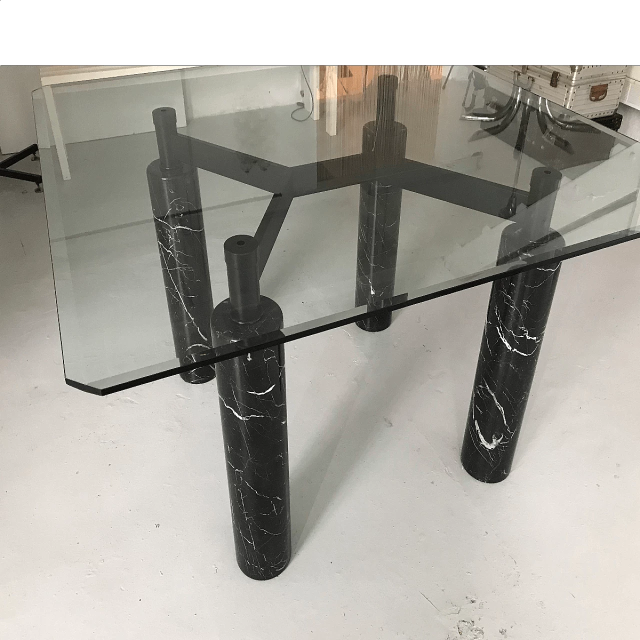 Glass and marble table, 80's 1060735
