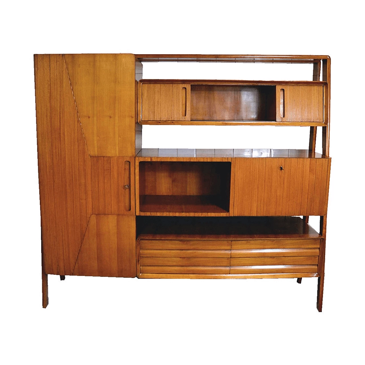 Living room unit with book shelf, cabinet bar and doors, Esposizione Permanente Mobili Cantù, 50s 1061330