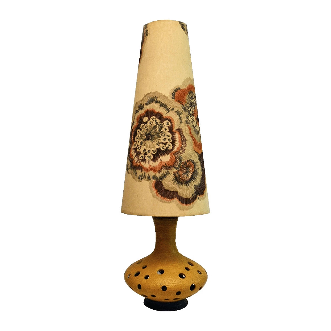 Grande lampada da tavolo in ceramica con paralume floreale, anni '50 1061336