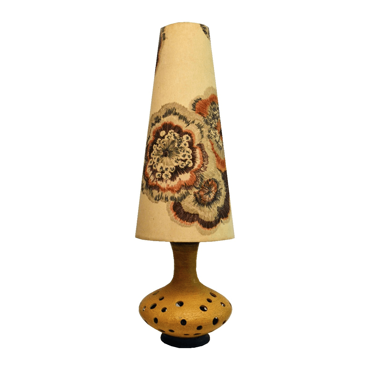 Grande lampada da tavolo in ceramica con paralume floreale, anni '50