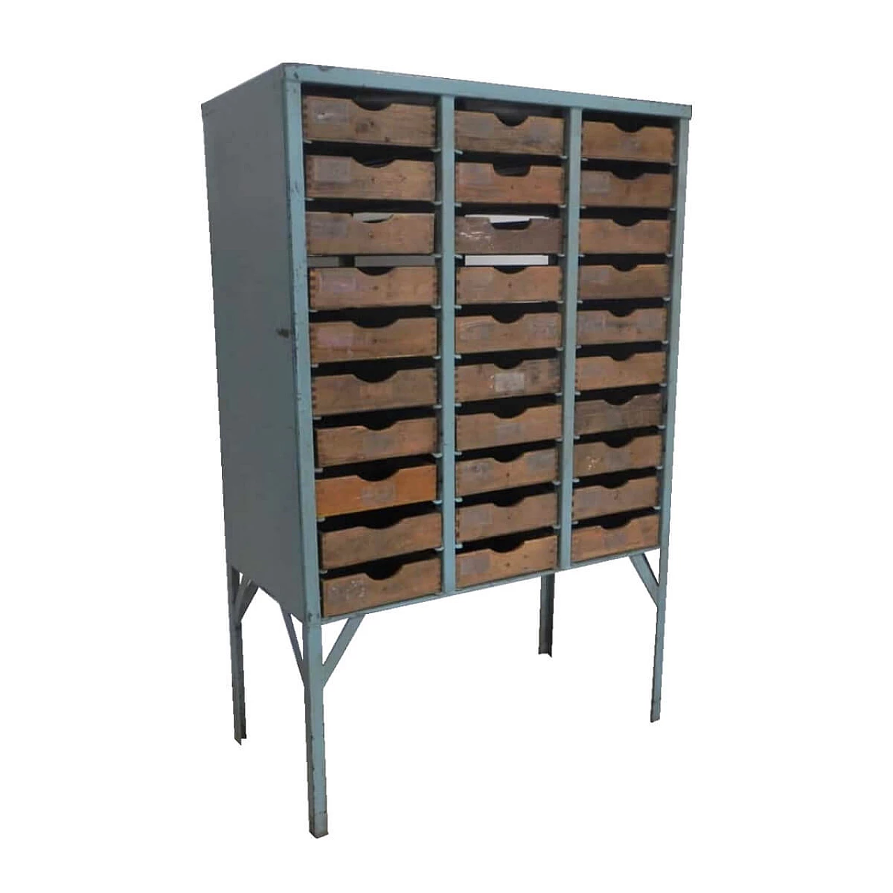 Industrial metal cabinet with wood drawers, 50's 1061694