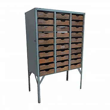Industrial metal cabinet with wood drawers, 50's