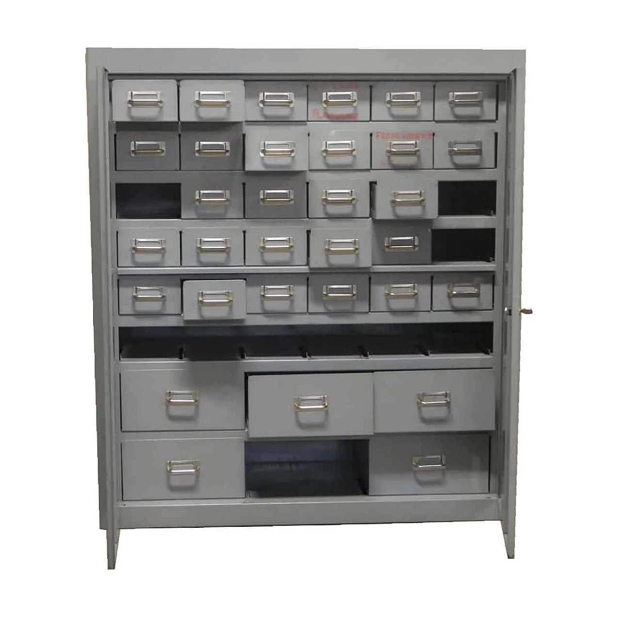 Cassettiera vintage in ferro, con ante, anni '70 1061702
