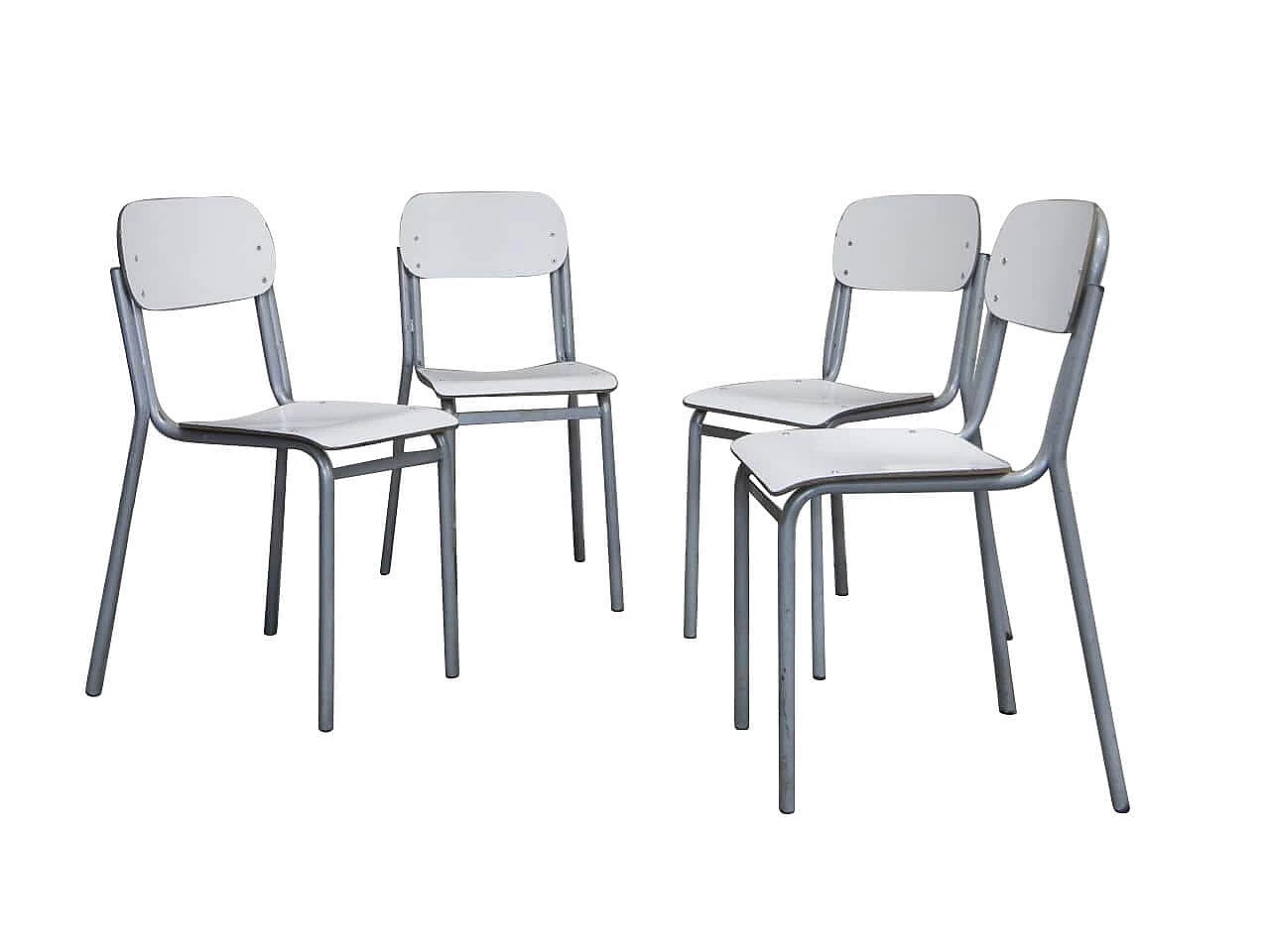 4 Chairs in white laminated, 70s 1062260