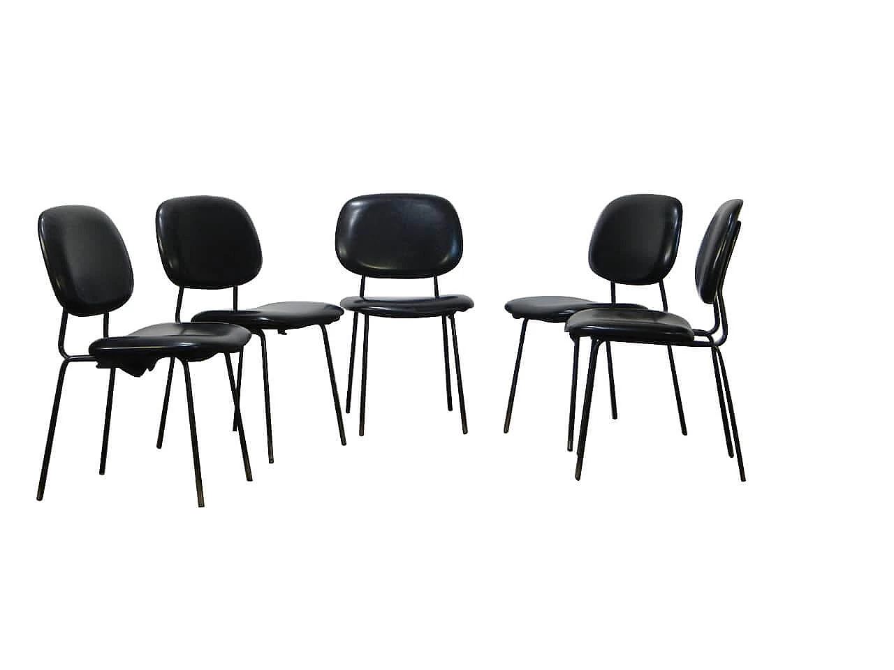 Set di 5 sedie da ufficio in similpelle e ferro nero, anni '50 1062261