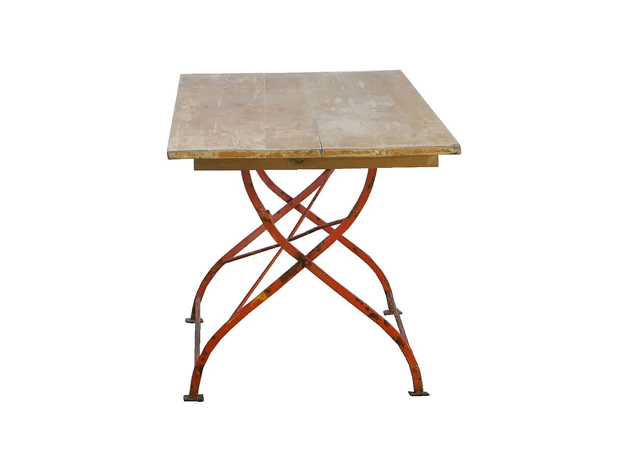 Tavolo in ferro e legno di larice, pieghevole, anni '20 1062269