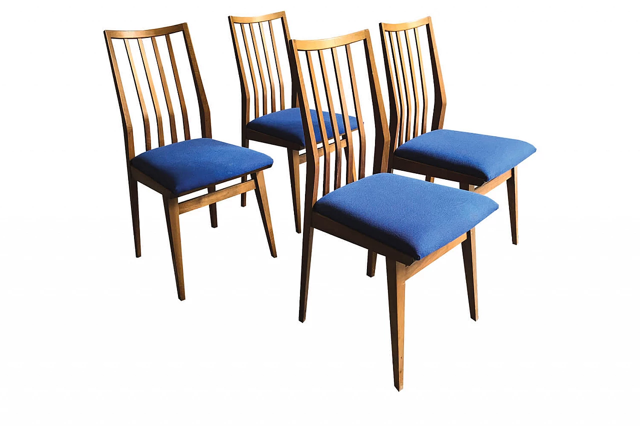 Set of four blue walnut chairs, 60's 9