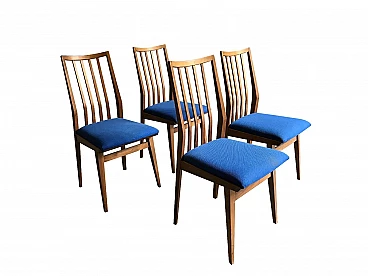 Set of four blue walnut chairs, 60's