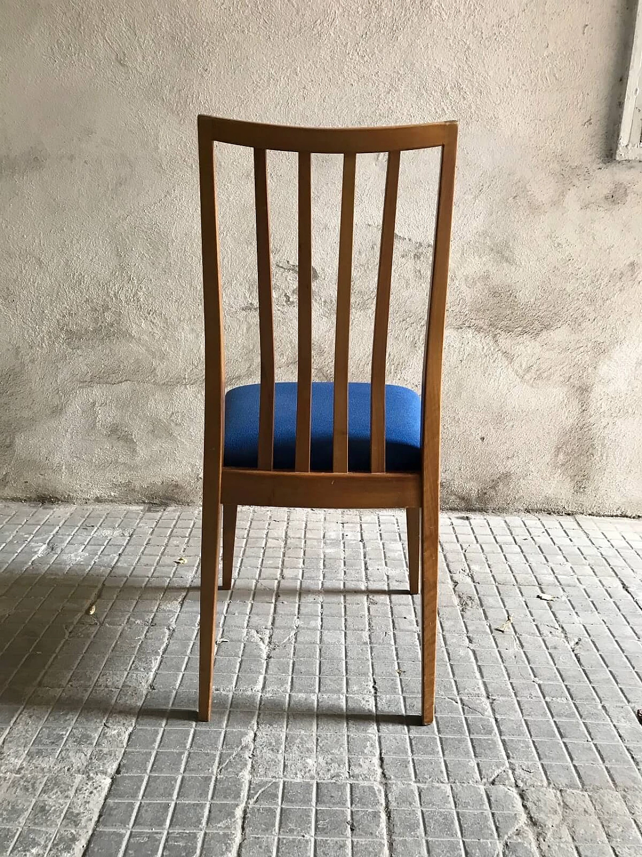 Set of four blue walnut chairs, 60's 4