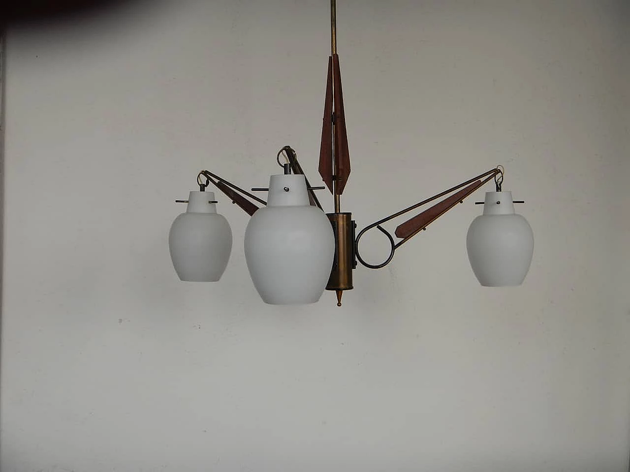 Rosewood and glass chandelier, Italy, 50s 1062581
