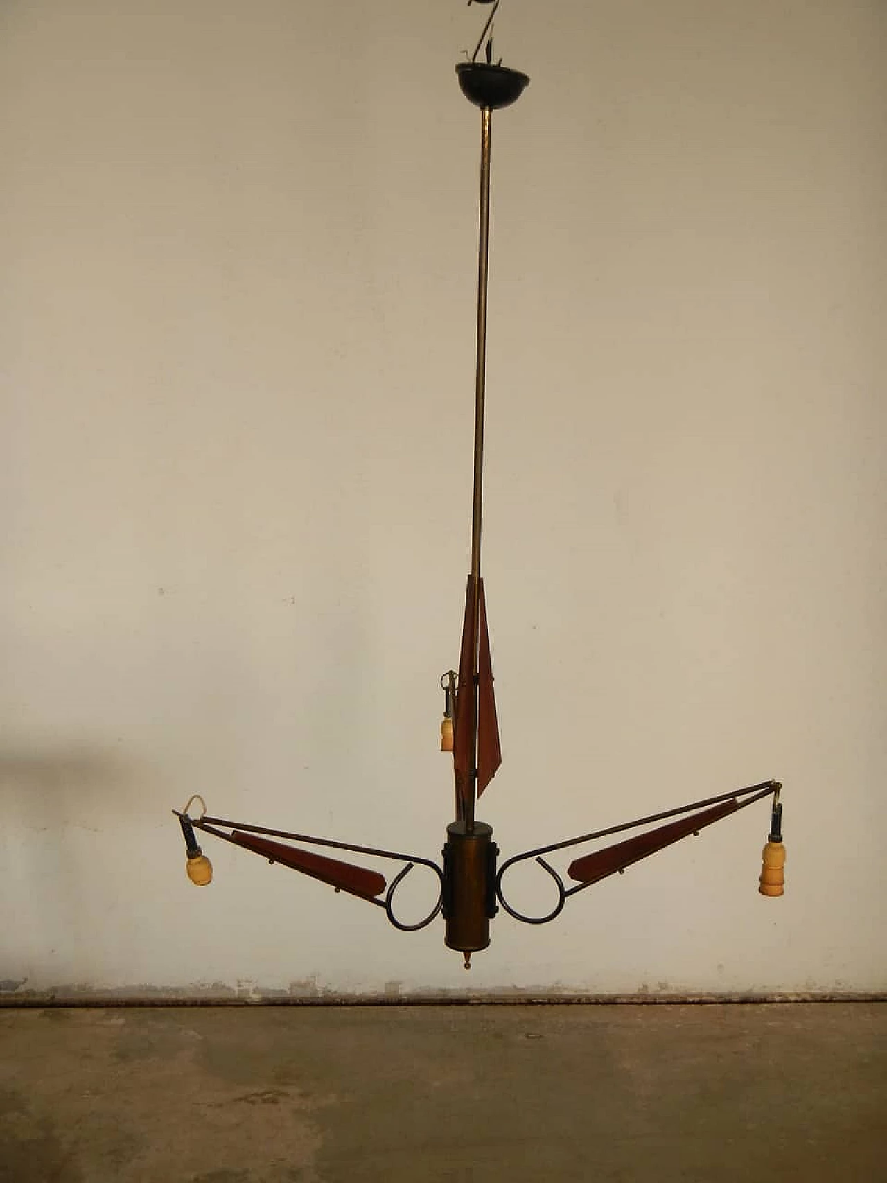 Rosewood and glass chandelier, Italy, 50s 1062586