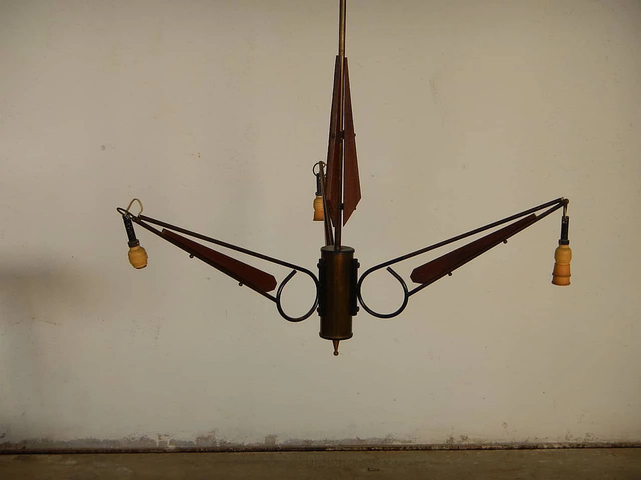 Rosewood and glass chandelier, Italy, 50s 1062587