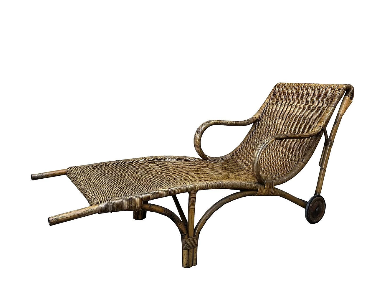 Chaise-longue fiorentina in rattan, anni '60 1