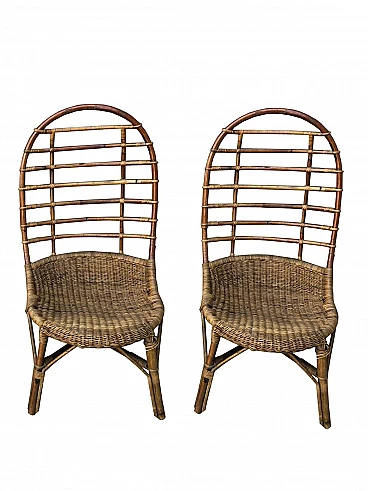 Sedie in giunco e rattan Emilio Paoli Firenze, anni '60