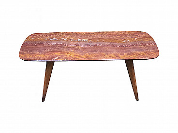 Italian Red Marble & Wood Coffee Table, 1950s