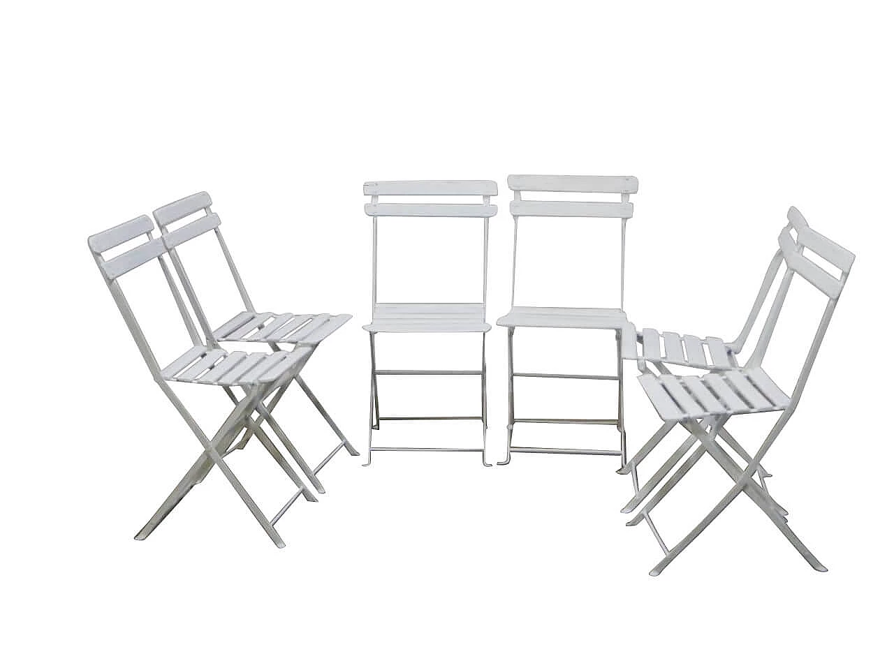 Set of 6 white outdoor chairs in iron and wood, 60s 1062886