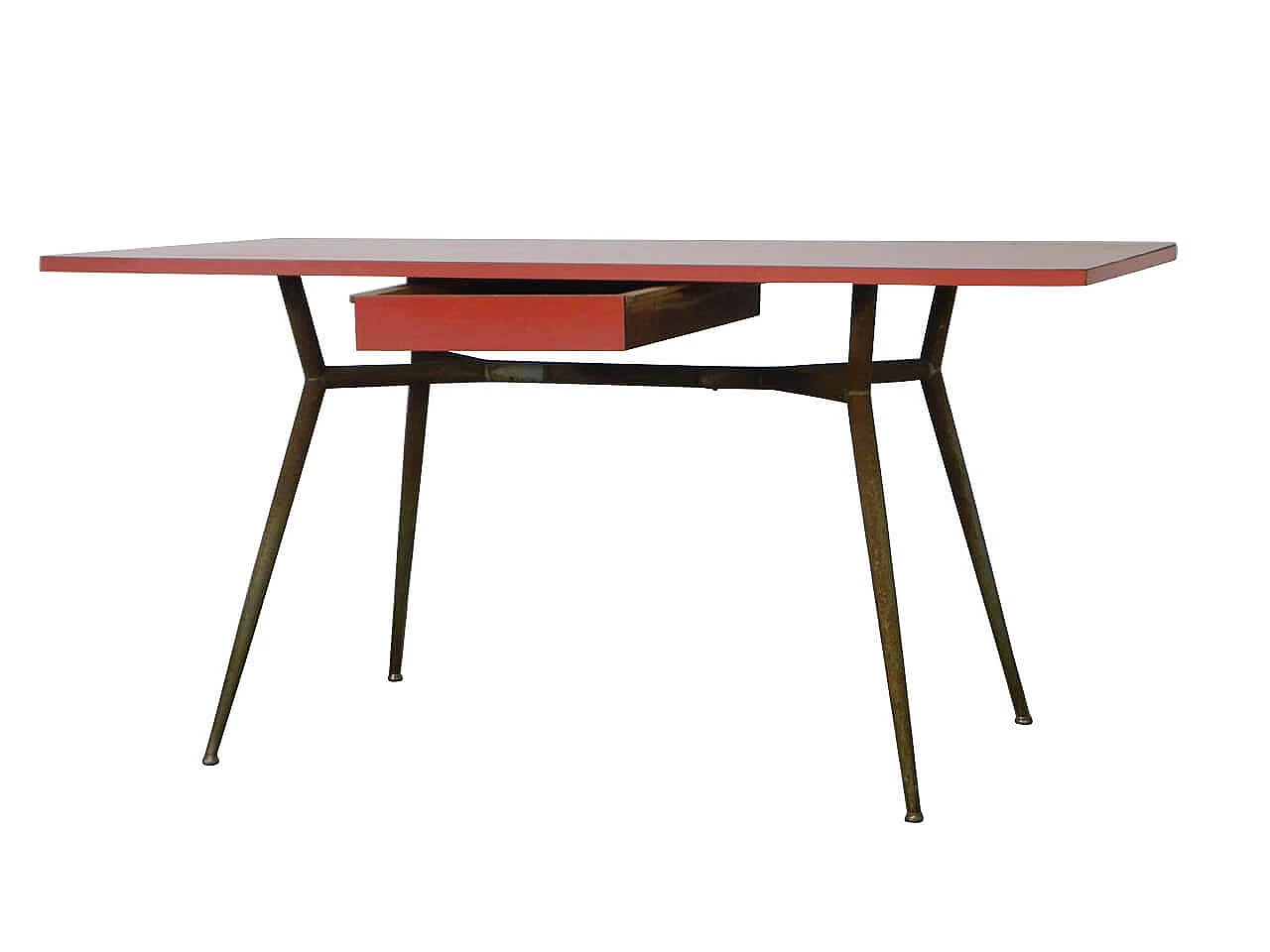 Scrivania a un cassetto in formica rossa, Italia, anni '50 1062904