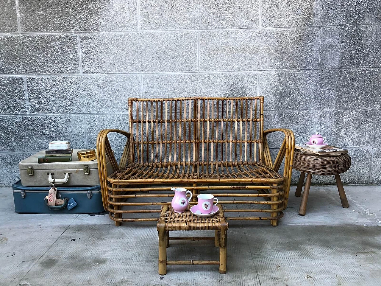 Sofá in giunco e rattan di Emilio Paoli Firenze, anni '60 5